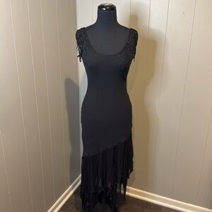 Nina Canacci Women’s 8 Asymmetrical Sleeveless Beaded Silk Fitted Midi Dress